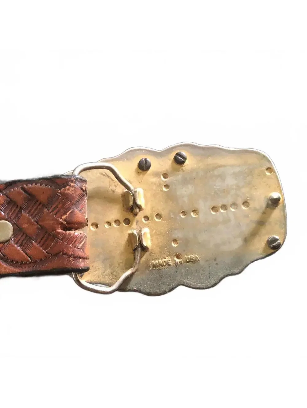 Vintage Leather Karate Belt with Decorative Brass Buckle